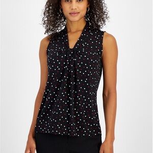 Kasper Black Polka Dot Sleeveless Blouse